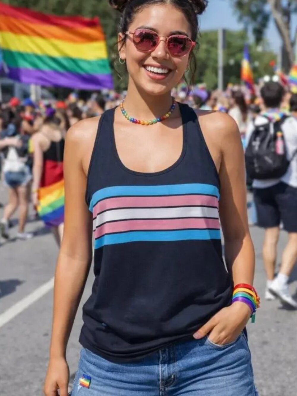 Tipsy elves TRANS PRIDE FLAG RACERBACK TANK TOP Large NWT LGBTQ